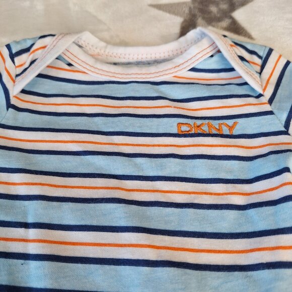 DKNY Size 0-3 Months Blue & Orange Striped Short Sleeve Bodysuit One Piece - Picture 3 of 6